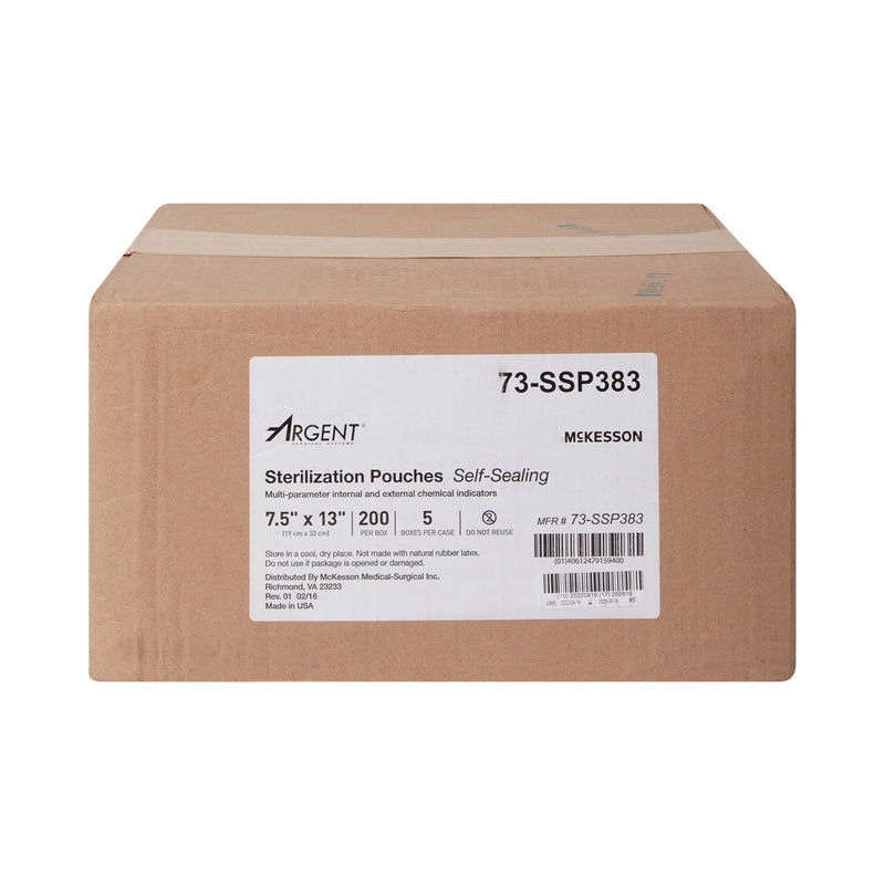 McKesson Argent™ Sure-Check® Sterilization Pouch Ethylene Oxide (EO) Gas / Steam 7-1/2 X 13 Inch Transparent / Blue Self Seal Paper / Film (524881_CS) 1000/CS