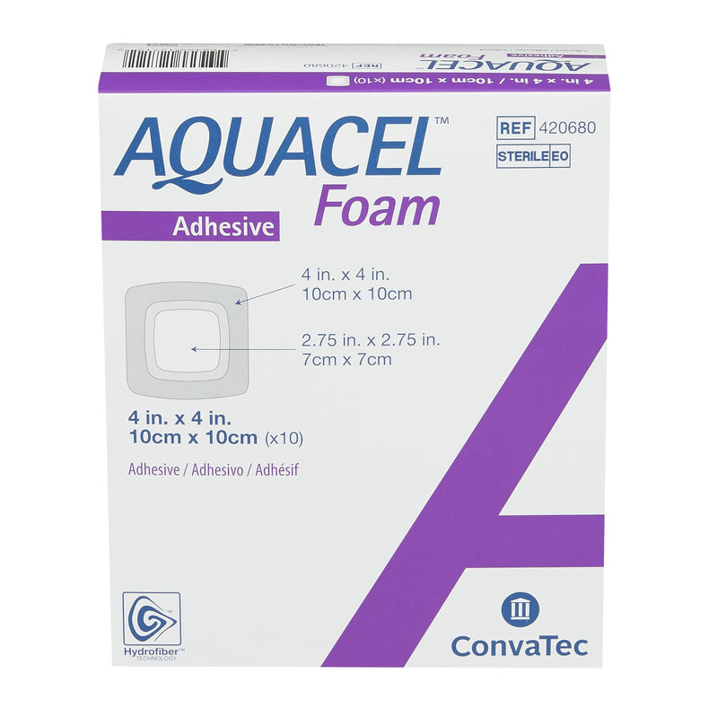 Aquacel® Foam Dressing 4 X 4 Inch With Border Waterproof Film Backing Silicone Adhesive Square Sterile (1156827_CS) 180/CS