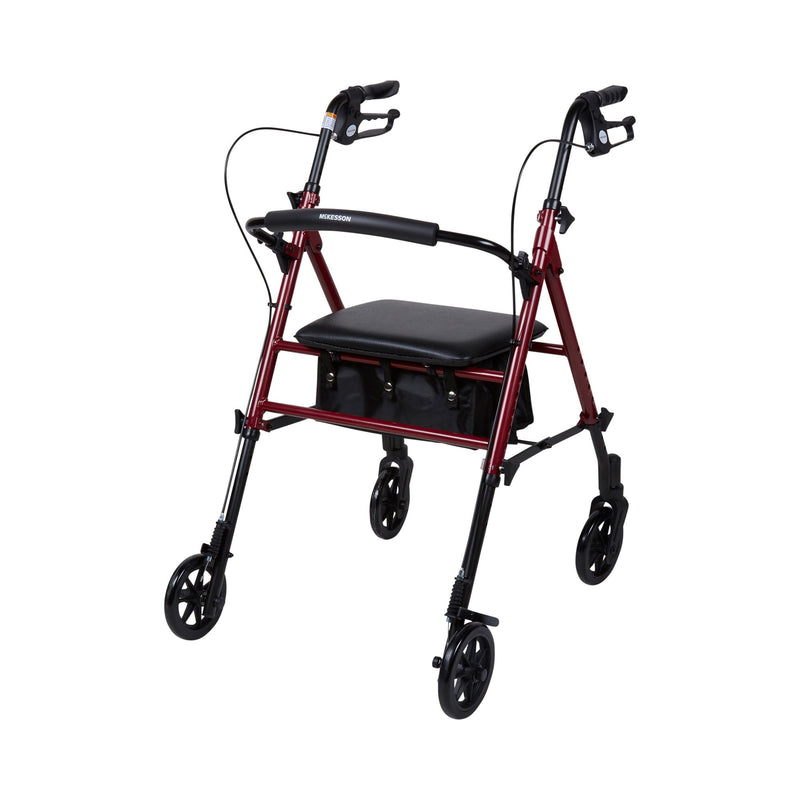 McKesson 4 Wheel Rollator Red Adjustable Height / Folding Aluminum Frame (1095248_EA) 1/EA