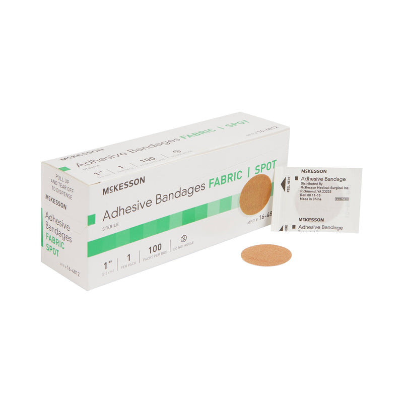 McKesson Adhesive Spot Bandage 1 Inch Fabric Round Tan Sterile (466870_BX) 100/BX