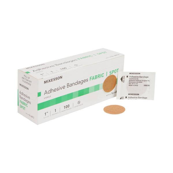 McKesson Adhesive Spot Bandage 1 Inch Fabric Round Tan Sterile (466870_CS) 2400/CS