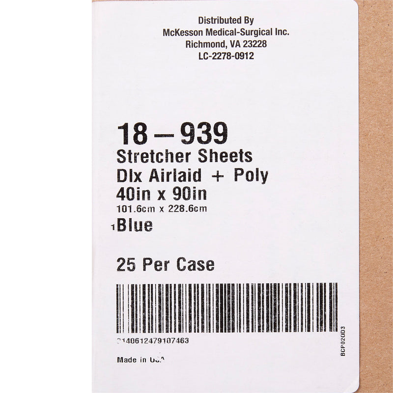 McKesson Stretcher Sheet Flat 40 W X 90 L Inch Blue Polyback Airlaid Disposable (148016_CS) 25/CS