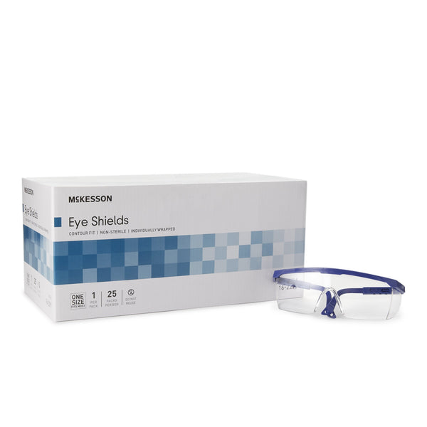 McKesson Eye Shield Side Shield Clear Tint Blue / Clear Frame Over Ear One Size Fits Most (1052254_EA) 1/EA