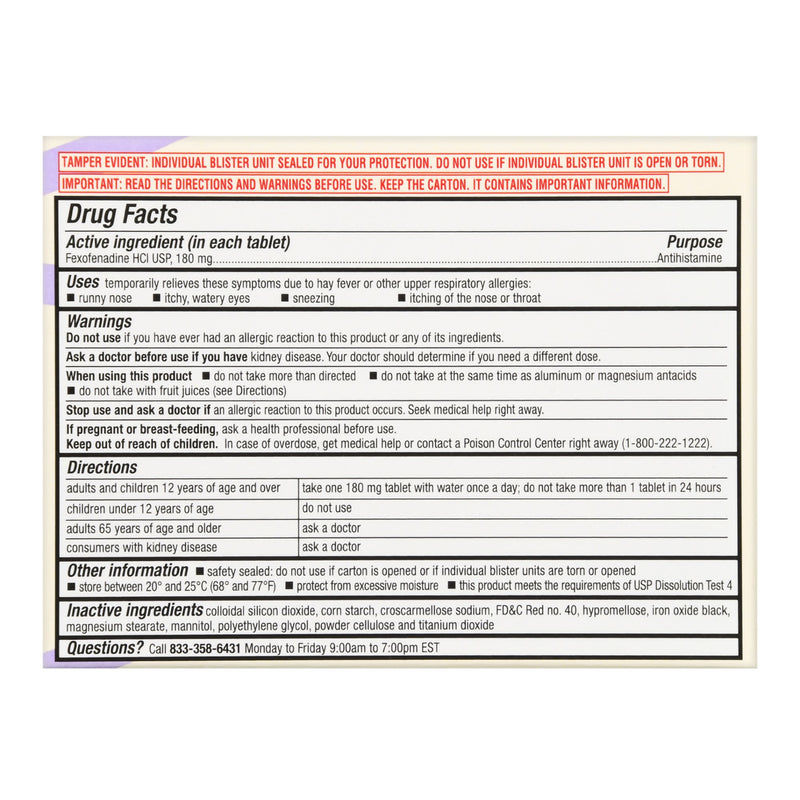 Foster & Thrive™ Allergy Relief 180 mg Strength Tablet 15 per Box (1238969_BX) 15/BX