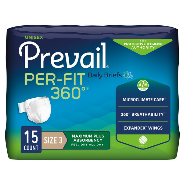 Prevail® Per-Fit 360°™ Unisex Adult Incontinence Brief Size 3 Disposable Heavy Absorbency (1227004_CS) 60/CS