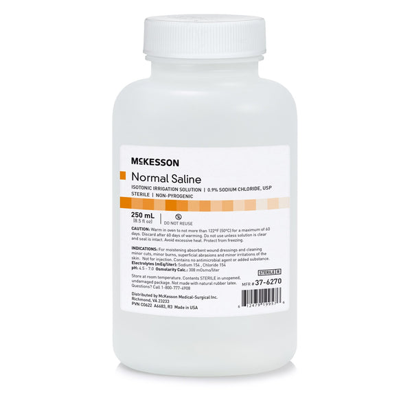 McKesson Irrigation Solution - OTC 0.9% Sodium Chloride Not for Injection Bottle, Screw Top 250 mL (520118_EA) 1/EA
