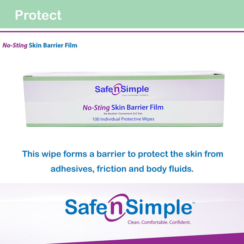 Safe N Simple™ No-Sting Skin Barrier Wipe 60% / 20% Strength Purified Water / Polyvinylpyrrolidone / Glycerin / Propylene Glycol Individual Packet Sterile (773689_BX) 100/BX