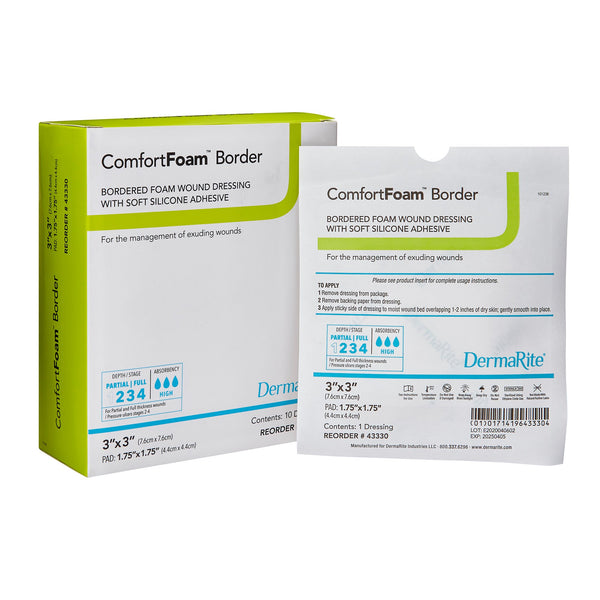 ComfortFoam™ Border Foam Dressing 3 X 3 Inch With Border Waterproof Backing Silicone Adhesive Square Sterile (946493_BX) 10/BX