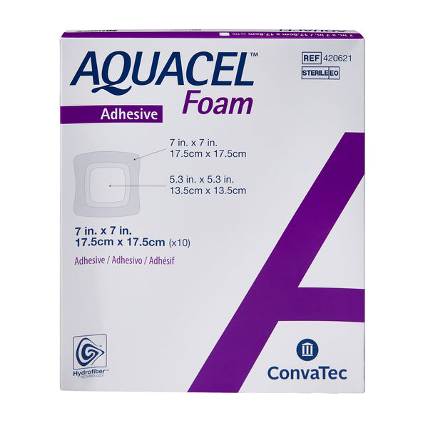 Aquacel® Foam Dressing 7 X 7 Inch With Border Waterproof Film Backing Silicone Adhesive Square Sterile (802595_EA) 1/EA