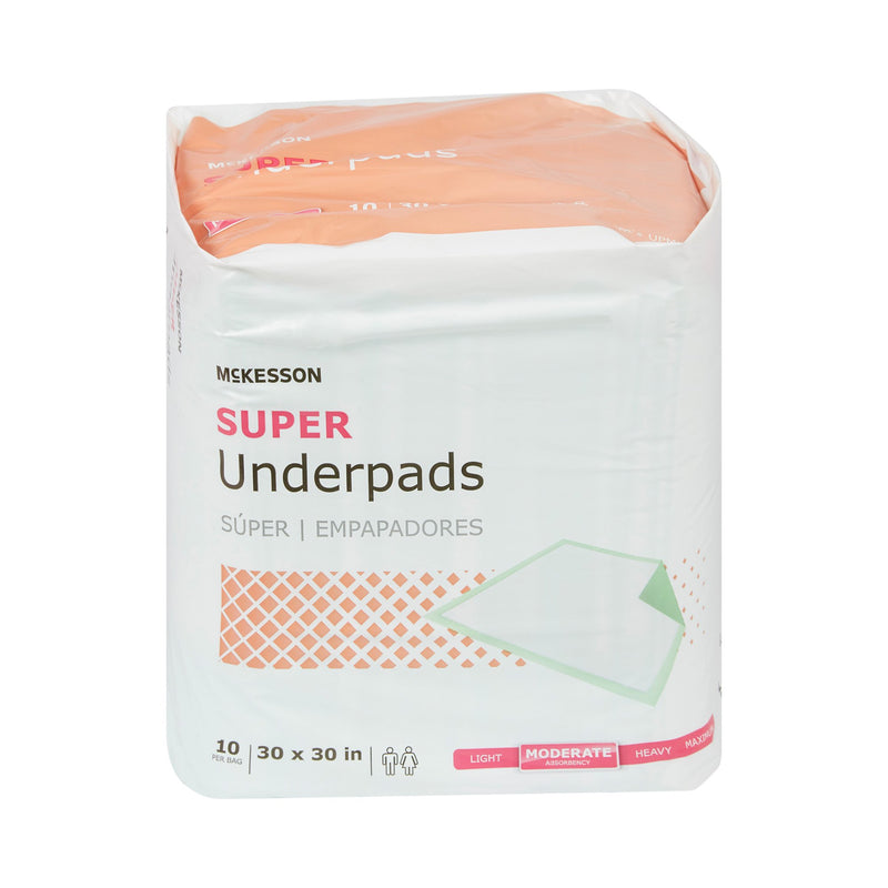McKesson Super Disposable Underpad 30 X 30 Inch Fluff / Polymer Moderate Absorbency (724049_BG) 10/BG