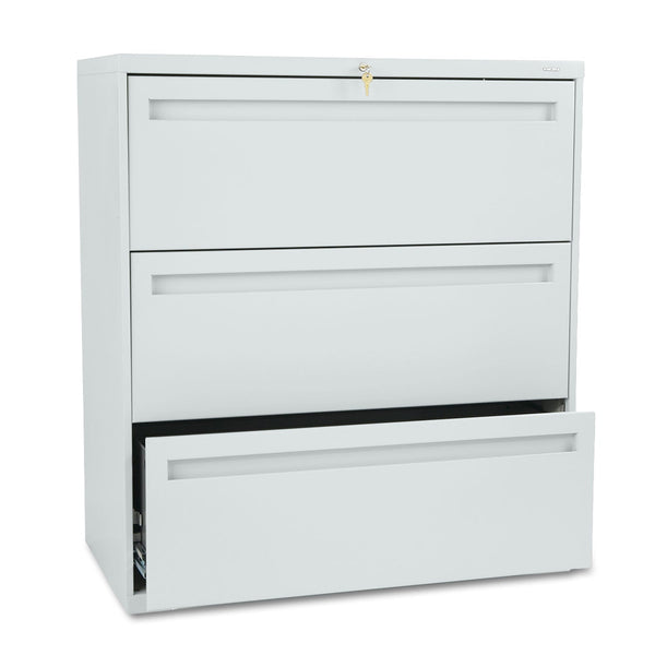 HON® Brigade 700 Series Lateral File, 3 Legal/Letter-Size File Drawers, Light Gray, 36" x 18" x 39.13" (HON783LQ)