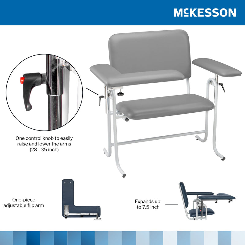 McKesson Blood Drawing Chair 1 Fixed Armrest, 1 Flip Up Armrest Gray (485313_EA) 1/EA
