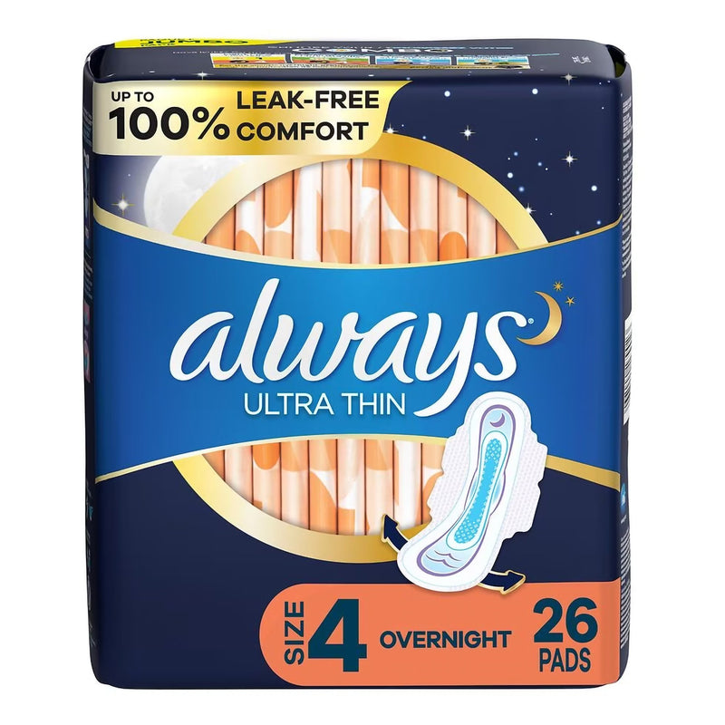 Always® Ultra Thin Feminine Pad Overnight / With Wings Heavy Absorbency (1232985_PK) 26/PK