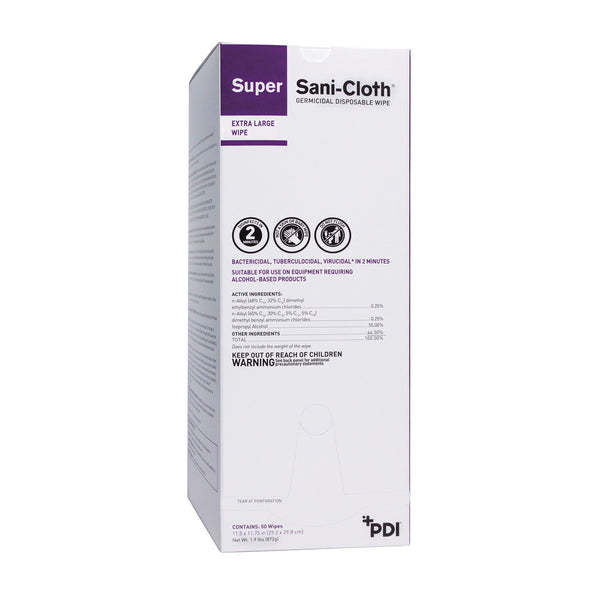 Super Sani-Cloth® Surface Disinfectant Cleaner Premoistened Germicidal Manual Pull Wipe 50 Count Individual Packet Alcohol Scent NonSterile (188692_EA) 1/EA