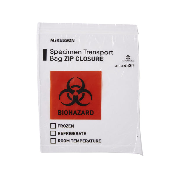 McKesson Specimen Transport Bag 8 X 10 Inch Zip Closure Biohazard Symbol / Storage Instructions NonSterile (940572_EA) 1/EA