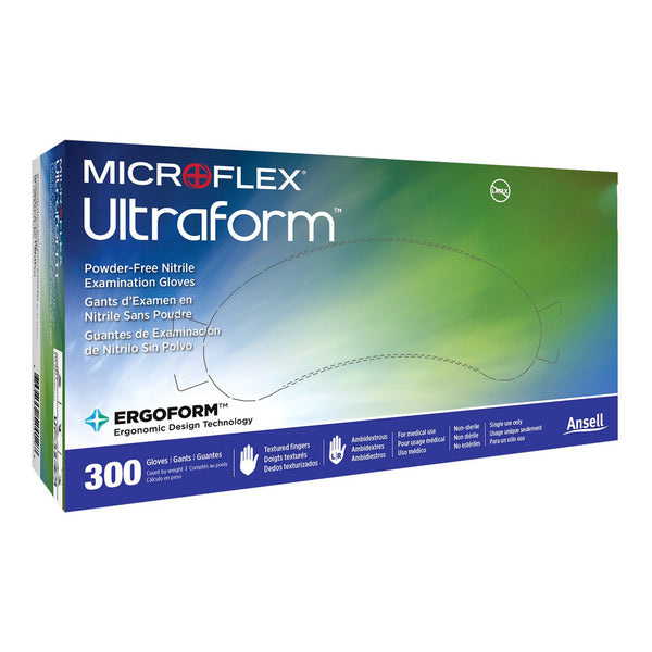 Ultraform® Exam Glove Small / Medium NonSterile Nitrile Standard Cuff Length Textured Fingertips Blue Not Rated (1048426_BX) 300/BX