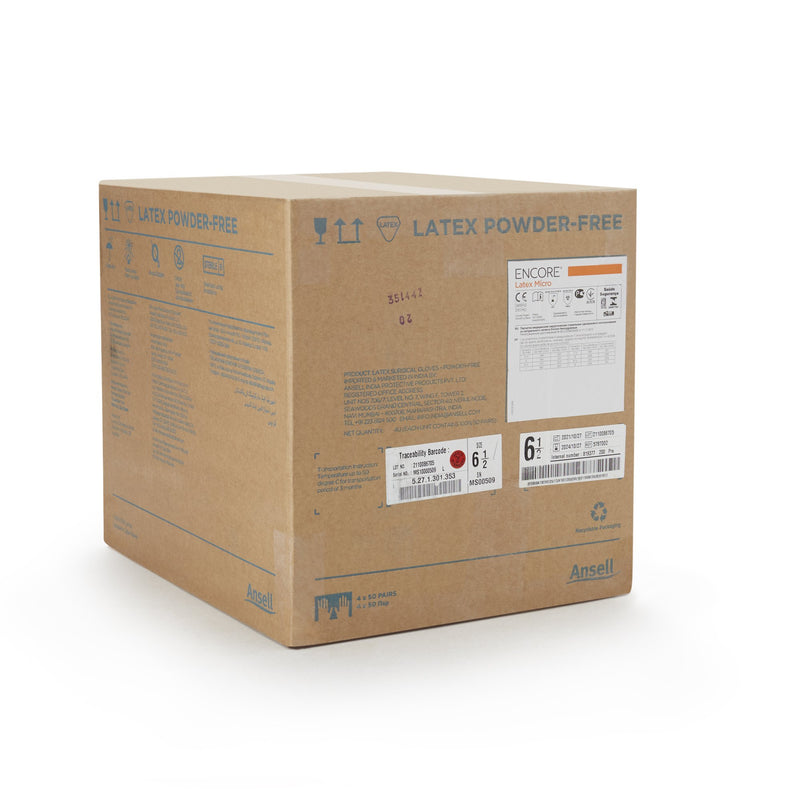 ENCORE® Latex Micro Surgical Glove Size 6.5 Sterile Latex Standard Cuff Length Micro-Textured Brown Chemo Tested (362176_CS) 200/CS
