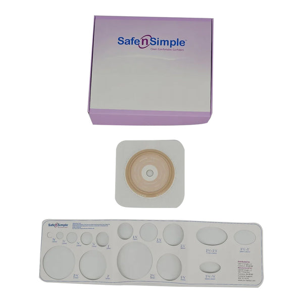 Safe N Simple Ostomy Barrier Trim to Fit, Standard Wear Adhesive Tape Collar 70 mm Flange Up to 2-1/4 Inch Opening 5 X 5 Inch (1244000_CS) 40/CS