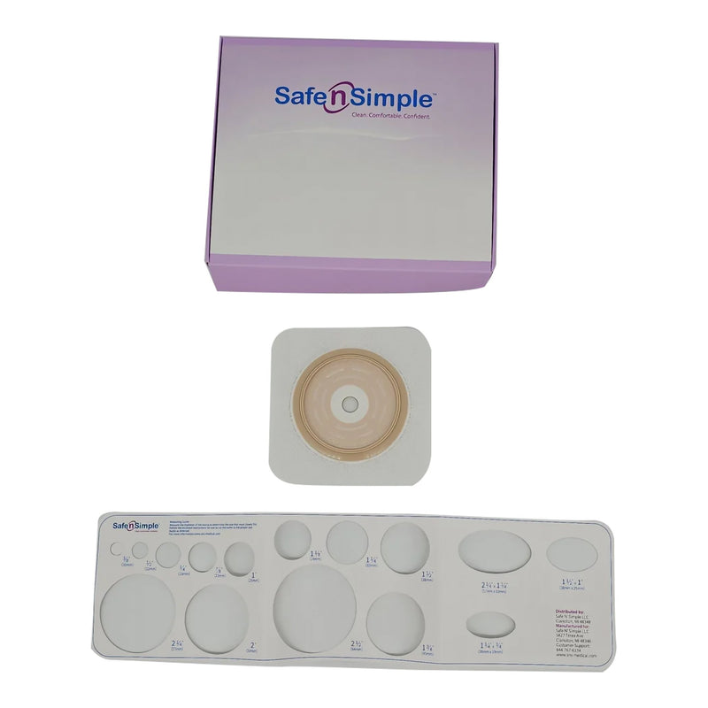 Safe N Simple Ostomy Barrier Trim to Fit, Standard Wear Adhesive Tape Collar 70 mm Flange Up to 2-1/4 Inch Opening 5 X 5 Inch (1244000_CS) 40/CS