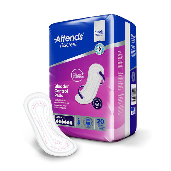 Attends® Discreet Bladder Control Pad 15 Inch Length Heavy Absorbency Polymer Core One Size Fits Most (1039115_BG) 20/BG