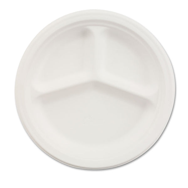 Chinet® Paper Dinnerware, 3-Compartment Plate, 10.25" dia, White, 500/Carton (HUH21204CT)