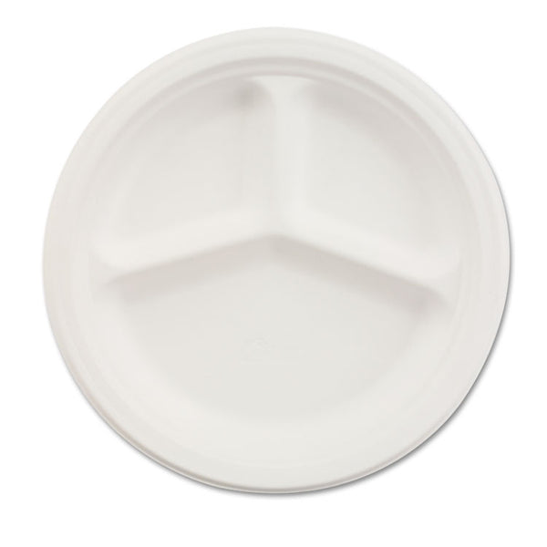 Chinet® Paper Dinnerware, 3-Compartment Plate, 10.25" dia, White, 500/Carton (HUH21204CT) Case of 500