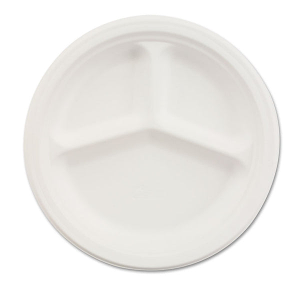 Chinet® Paper Dinnerware, 3-Compartment Plate, 9.25" dia, White, 500/Carton (HUH21228)