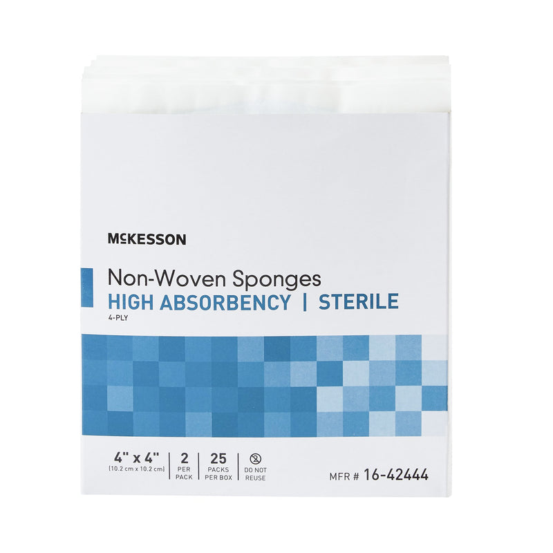 McKesson Nonwoven Sponge 4 X 4 Inch 4-Ply Sterile 2 per Pack (482411_BX) 25/BX