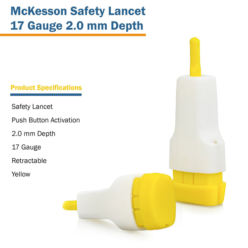 McKesson Safety Lancet 1.5 mm Blade Retractable Push Button Activation Finger (1217989_BX) 100/BX