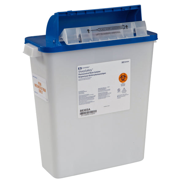 PharmaSafety™ Pharmaceutical Waste Container White Base 16-1/2 H X 13-3/4 W X 6 D Inch Horizontal Entry 3 Gallon (440485_CS) 10/CS