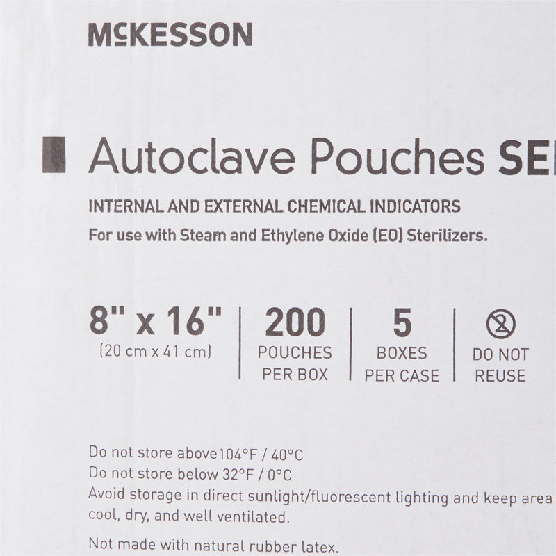 McKesson Sterilization Pouch Ethylene Oxide (EO) Gas / Steam 8 X 16 Inch Transparent Blue / White Self Seal Paper / Film (960946_BX) 200/BX
