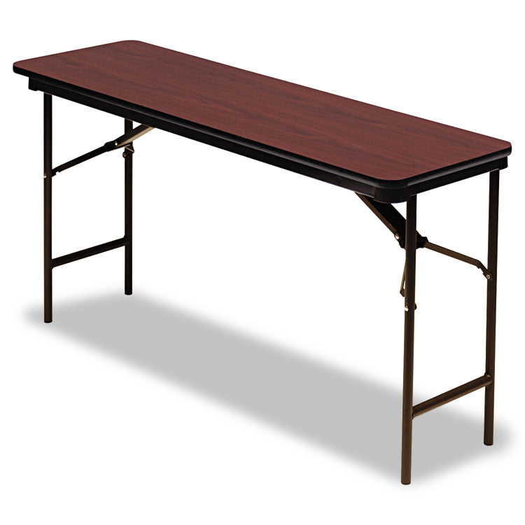 Iceberg OfficeWorks Commercial Wood-Laminate Folding Table, Rectangular, 60" x 18" x 29", Mahogany Top, Brown Base (ICE55274)