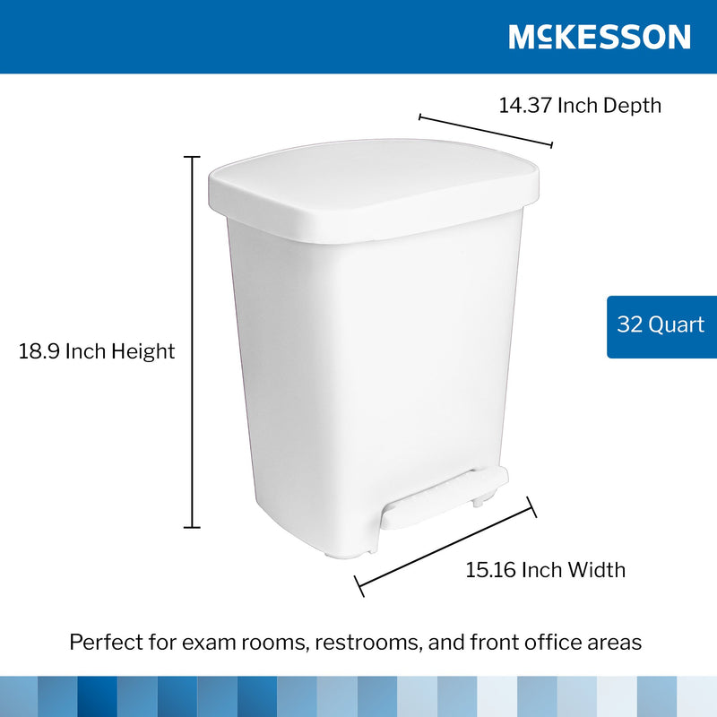 McKesson Trash Can 32 Quart / 8 gal. White Plastic Rectangular (1223706_EA) 1/EA
