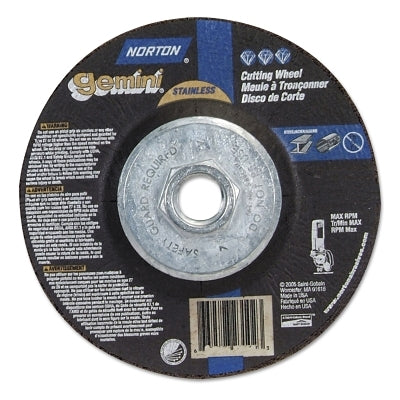 Norton Gemini RightCut Depressed Center Cut-Off Wheel, 6" Dia, 3/32" Thick, 5/8"-11 (547-66252841905) Pack of 10