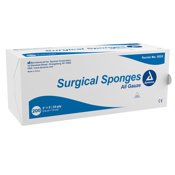 Dynarex® Gauze Sponge 3 X 3 Inch 12-Ply NonSterile 200 per Pack (670166_BX) 1/BX