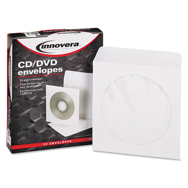 Innovera® CD/DVD Envelopes, Clear Window, 1 Disc Capacity, White, 50/Pack (IVR39403)