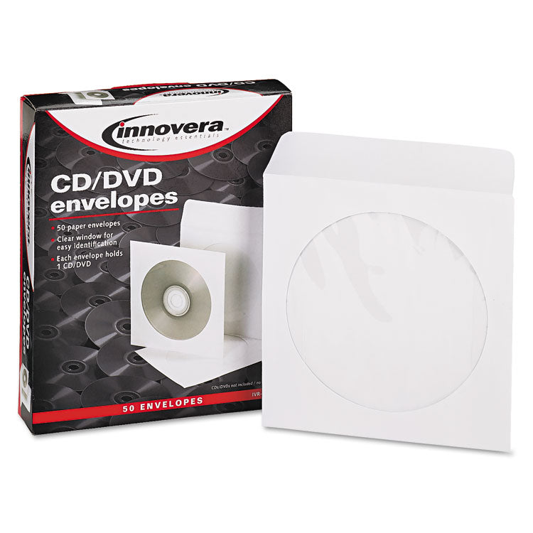 Innovera® CD/DVD Envelopes, Clear Window, 1 Disc Capacity, White, 50/Pack (IVR39403) Pack of 50