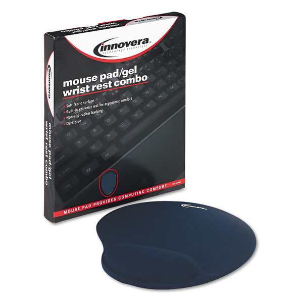 Innovera® Mouse Pad with Fabric-Covered Gel Wrist Rest, 10.37 x 8.87, Blue (IVR50447) Each