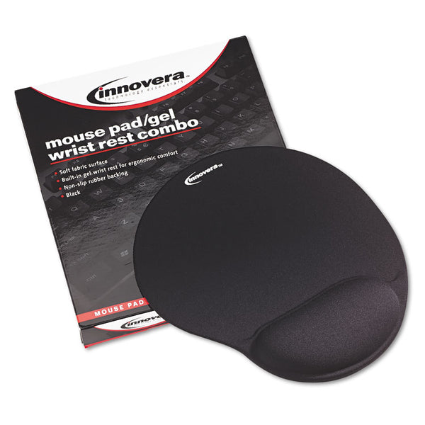 Innovera® Mouse Pad with Fabric-Covered Gel Wrist Rest, 10.37 x 8.87, Black (IVR50448) Each