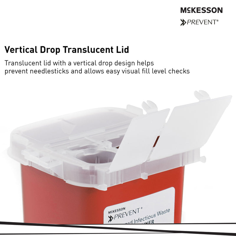 McKesson Prevent® Sharps Container Red Base 6-1/4 H X 4-1/4 W X 4-1/4 D Inch Vertical Entry 0.25 Gallon (855064_EA) 1/EA