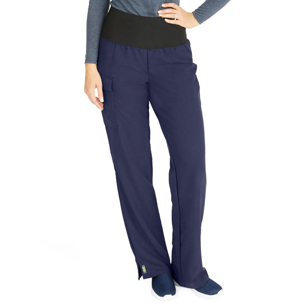 Ocean AVE Women's Stretch Wide Waistband Scrub Pants with Cargo Pocket, Navy, Petite Inseam, Size L, 1/EA  (5560NVYLP) Each