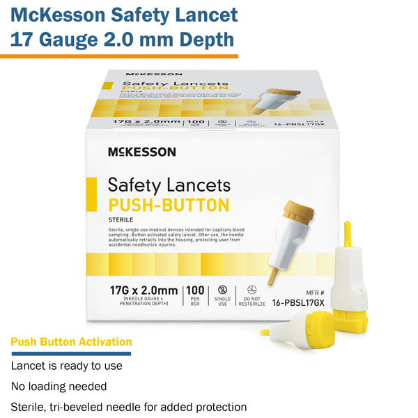 McKesson Safety Lancet 1.5 mm Blade Retractable Push Button Activation Finger (1217989_CS) 2000/CS