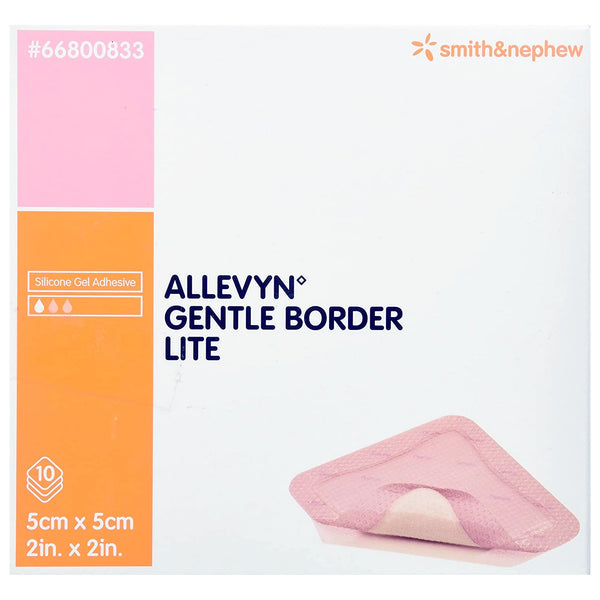 Allevyn Gentle Border Lite Thin Foam Dressing 2 X 2 Inch With Border Film Backing Silicone Gel Adhesive Square Sterile (774549_BX) 10/BX
