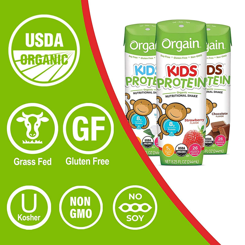 Orgain® Kids Protein™ Organic Nutritional Shake Pediatric Oral Supplement Strawberry Flavor 8.25 oz. Carton Liquid Organic (1104659_CS) 12/CS