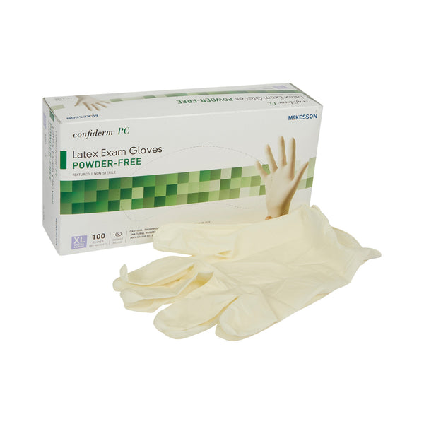 McKesson Confiderm® Exam Glove X-Large NonSterile Latex Standard Cuff Length Fully Textured Ivory Not Rated (921600_BX) 100/BX