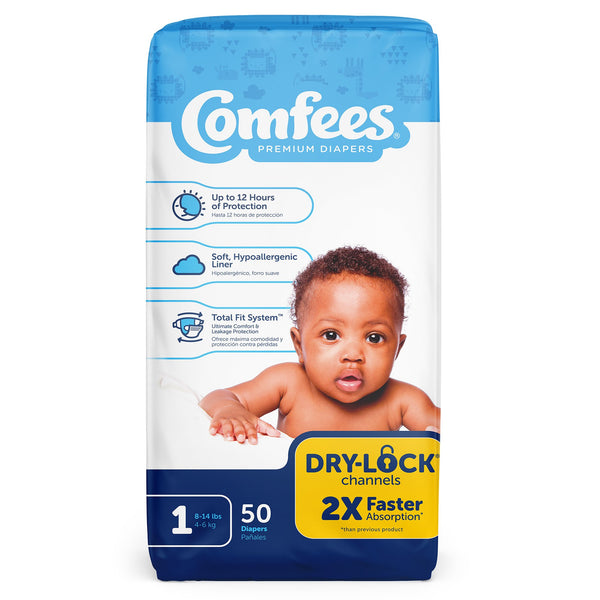 Comfees® Unisex Baby Diaper Size 1 Disposable Moderate Absorbency (907019_CS) 200/CS