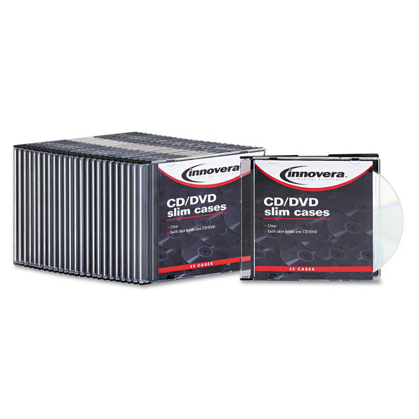 Innovera® CD/DVD Slim Jewel Cases, Clear/Black, 25/Pack (IVR85825)
