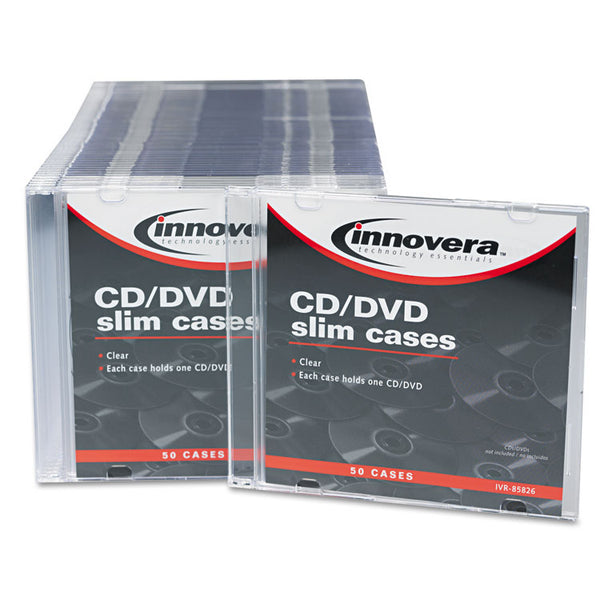 Innovera® CD/DVD Slim Jewel Cases, Clear/Black, 50/Pack (IVR85826)