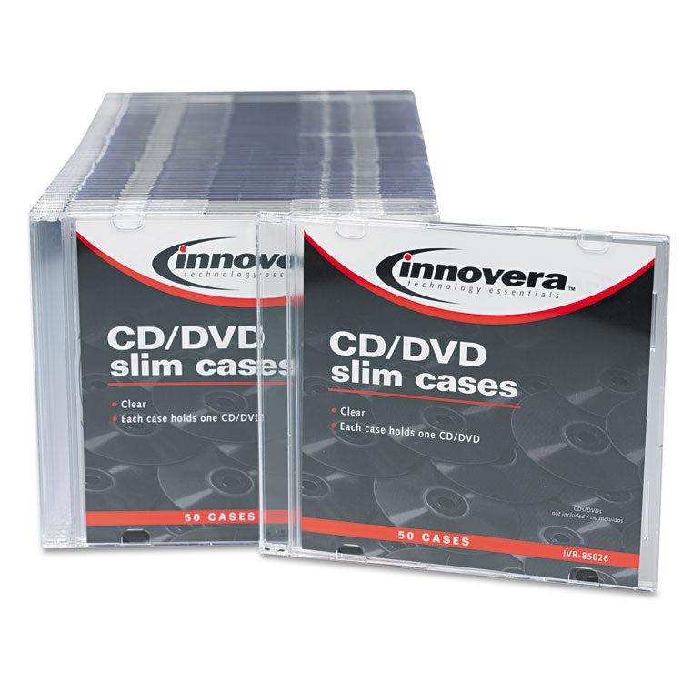 Innovera® CD/DVD Slim Jewel Cases, Clear/Black, 50/Pack (IVR85826) Pack of 50