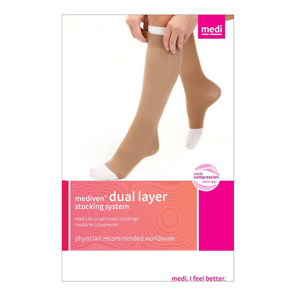 mediven Compression Stocking with Liner Knee High X-Large Beige Stocking: Open Toe, Liner: Closed Toe (1029143_PR) 1/PR